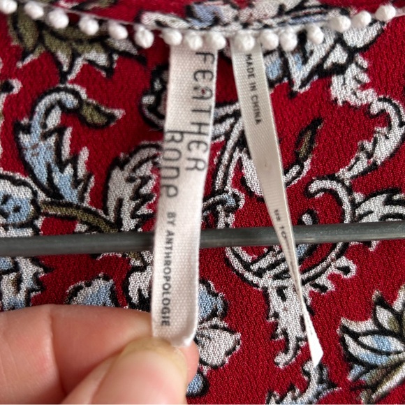 Anthropologie Feather Bone Latrobe Floral Lace Up Smocked Peplum Blouse Sz 10 - Picture 3 of 4